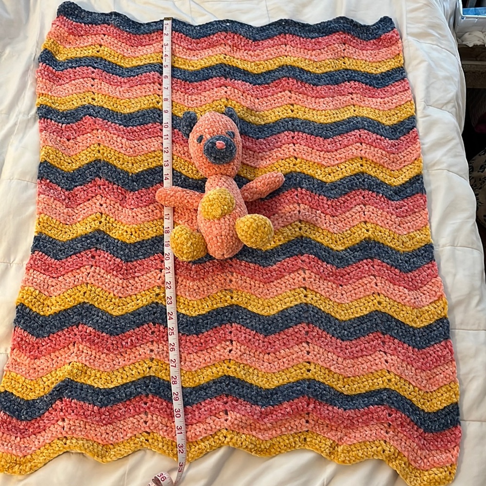 Handmade baby blanket and bear